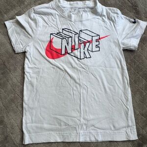 Nike White and Orange Short Sleeve Tee with 3D Logo Boys 5 6
